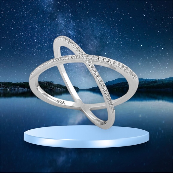 NWOT Solid Sterling Silver Overlapping X CZ Ring - Picture 14 of 16